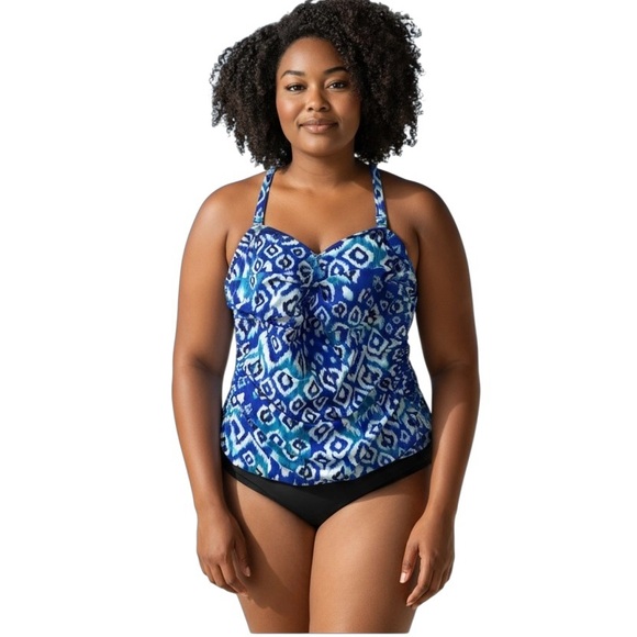 Beach Diva Blue and Black Patterned Women's One Piece Swim‎ Suit Size 14 - Picture 1 of 8